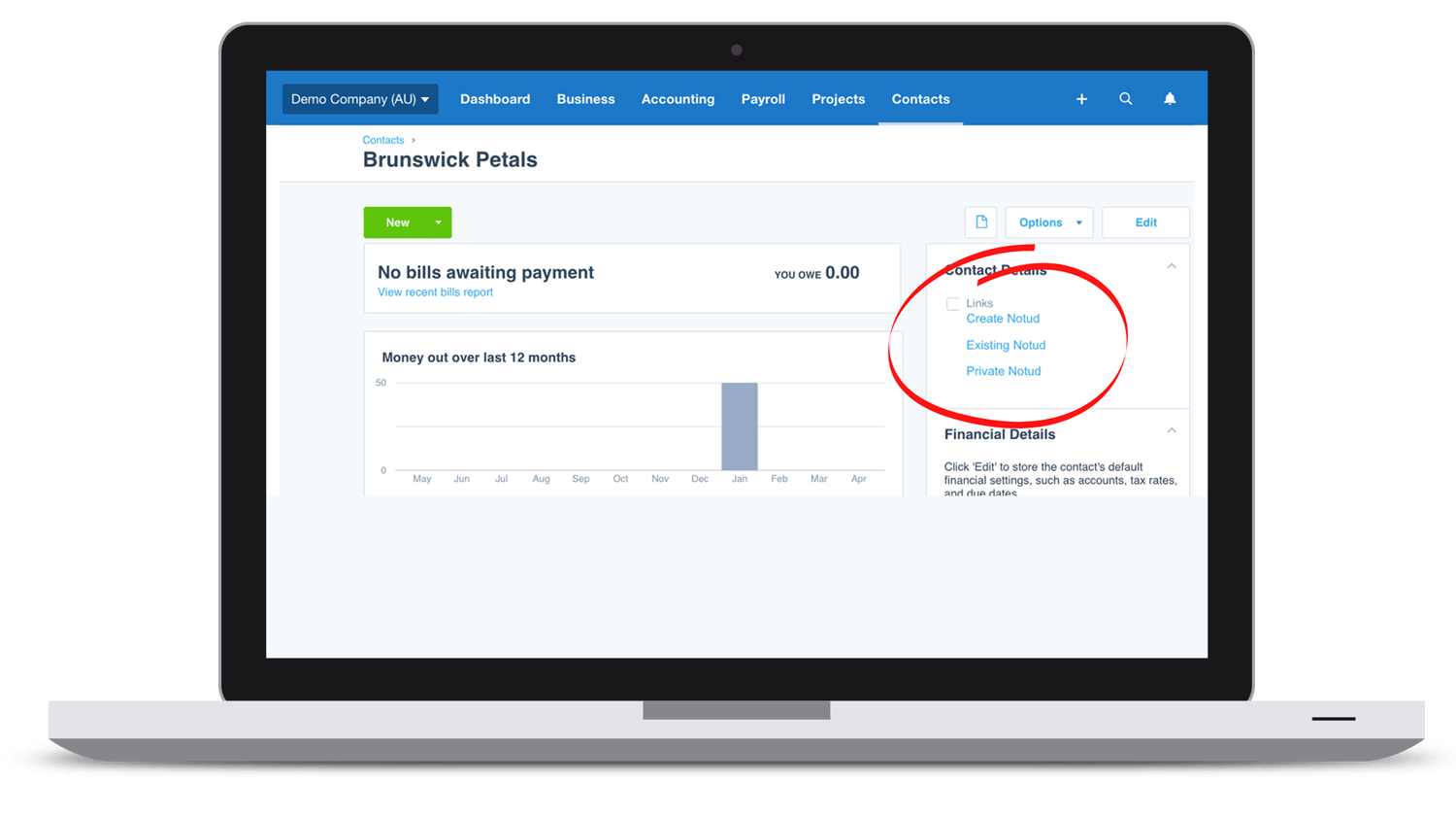 Notud link in Xero demo